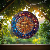 Celestial Sun Zodiac Suncatcher: Astrology Stained Glass Window Decor