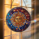 Celestial Sun Zodiac Suncatcher: Astrology Stained Glass Window Decor