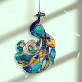 Peacock Acrylic Wavy Suncatcher Ornament, Elegant Blue & Green Feathered Faux Stained Glass Window Panel, Colorful Bird Home Decor Gift