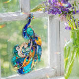 Peacock Acrylic Wavy Suncatcher Ornament, Elegant Blue & Green Feathered Faux Stained Glass Window Panel, Colorful Bird Home Decor Gift