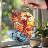 Phoenix Acrylic Wavy Suncatcher Ornament, Vibrant Mythical Bird Faux Stained Glass Window Hanging, Fiery Fantasy Decor for Spiritual Homes