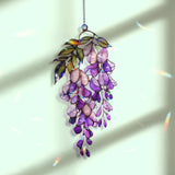 Wisteria Acrylic Wavy Suncatcher Ornament, Purple Hanging Flower Faux Stained Glass Window Panel, Elegant Spring Garden Floral Home Decor
