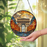 Arc de Triomphe Suncatcher: Paris Cityscape Stained Glass Window Decor