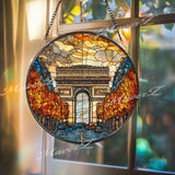 Arc de Triomphe Suncatcher: Paris Cityscape Stained Glass Window Decor