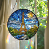 Eiffel Tower Suncatcher: Paris Starry Sky Stained Glass Window Decor