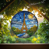 Eiffel Tower Suncatcher: Paris Starry Sky Stained Glass Window Decor