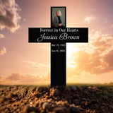 Personalized Memorial Cross Metal Sign, Forever in Our Hearts Grave Marker, Personalized Photo Grave Marker, Cross Grave Marker With Photo