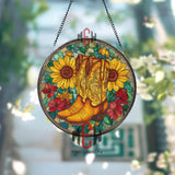 Yellow Cowboy Boots and Sunflowers Stained Glass Suncatcher, Round Western Floral Window Panel, Rustic Country Glass Art Home Decor