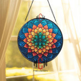 Rainbow Mandala Flower Stained Glass Suncatcher, Round Geometric Lotus Window Panel, Colorful Boho Glass Art for Spiritual Home Decor