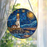 Lighthouse Starry Night Suncatcher: Coastal Van Gogh Inspired Glass Art