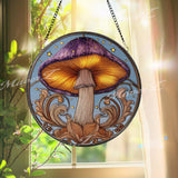 Purple Mushroom Stained Glass Suncatcher: Fantasy Toadstool Window Decor