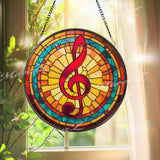 Treble Clef Suncatcher: Red, Yellow & Teal Musical Glass Art