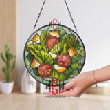 Greek Salad Stained Glass Suncatcher, Colorful Mediterranean Veggie Panel, Tomato Cucumber Feta Window Hanging Kitchen Decor