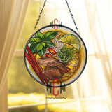 Vietnamese Pho Beef Stained Glass Suncatcher, Noodle Soup Round Window Panel, Asian Cuisine Kitchen Glass Art Decor for Food Lovers