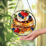 Pancake Stained Glass Suncatcher: Breakfast Window Panel with Berries
