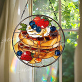 Pancake Stained Glass Suncatcher: Breakfast Window Panel with Berries