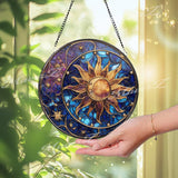 Celestial Sun and Moon Glass Suncatcher: Starry Night Window Decor