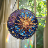 Celestial Sun and Moon Glass Suncatcher: Starry Night Window Decor