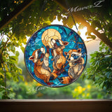 Raccoon Suncatcher: Moonlight Stained Glass Window Decor
