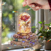 Enchanted Rose Acrylic Suncatcher, Beauty and the Beast Inspired Flower in Glass Dome Window Hanging, Stained Glass Style Fantasy Decor Gift