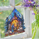 Nativity Acrylic Suncatcher, Holy Family in Manger Window Hanging Ornament, Christmas Stained Glass Style Christian Holiday Home Decor