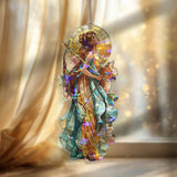 Goddess Acrylic Suncatcher, Elegant Woman with Bow and Deer Window Hanging, Mythical Stained Glass Style Art Nouveau Home Decor Gift