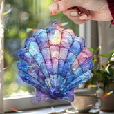 Seashell Acrylic Suncatcher, Ocean Inspired Shell Window Hanging Ornament, Coastal Beach House Stained Glass Style Nautical Home Decor Gift