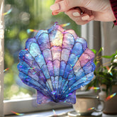 Seashell Acrylic Suncatcher, Ocean Inspired Shell Window Hanging Ornament, Coastal Beach House Stained Glass Style Nautical Home Decor Gift