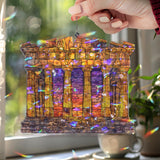 Parthenon Acrylic Suncatcher, Ancient Greek Temple Window Hanging with Sunset Glow, Travel Inspired Stained Glass Style Home Decor Gift