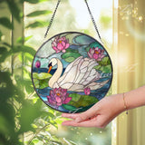 Swan and Lotus Stained Glass Suncatcher: Elegant Window Decor