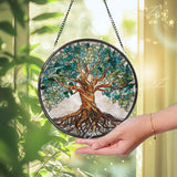 Tree of Life Stained Glass Suncatcher, Round Window Panel with Roots and Branches, Nature Spiritual Home Decor, Symbolic Glass Gift