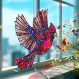Flying Cardinal Acrylic Suncatcher, Red Bird Window Hanging Ornament, Bright Acrylic Nature Decor, Gift for Bird Lovers