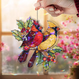 Cardinal Couple Acrylic Suncatcher, Red and Yellow Birds on Holly Branch, Acrylic Window Hanging, Nature Ornament, Gift for Bird Lovers