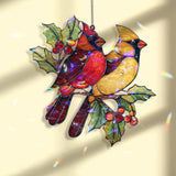 Cardinal Couple Acrylic Suncatcher, Red and Yellow Birds on Holly Branch, Acrylic Window Hanging, Nature Ornament, Gift for Bird Lovers