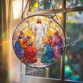 Knight Stained Glass Suncatcher, Round Medieval Warrior with Sword and Shield Window Panel, Gothic Fantasy Home Decor