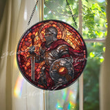 Halloween Raccoon Stained Glass Suncatcher, Round Witch Hat Candy Pumpkin Window Panel, Cute Spooky Fall Home Decor Gift