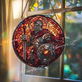Halloween Raccoon Stained Glass Suncatcher, Round Witch Hat Candy Pumpkin Window Panel, Cute Spooky Fall Home Decor Gift