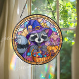 Zeus Stained Glass Suncatcher, Round Greek God with Sunglasses and Drink Window Panel, Mythology Fantasy Home Decor Gift