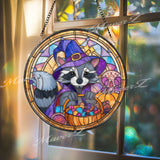 Zeus Stained Glass Suncatcher, Round Greek God with Sunglasses and Drink Window Panel, Mythology Fantasy Home Decor Gift