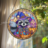 Zeus Stained Glass Suncatcher, Round Greek God with Sunglasses and Drink Window Panel, Mythology Fantasy Home Decor Gift