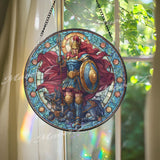 Nativity Stained Glass Suncatcher, Round Holy Family with Baby Jesus, Mary and Joseph Window Panel, Christmas Religious Decor