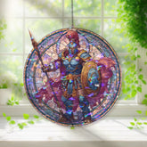 Archangel Acrylic Suncatcher, Stained Glass Style Angel with Sword and Shield, Guardian Angel Window Hanging, Spiritual Home Decor