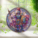 Archangel Acrylic Suncatcher, Stained Glass Style Angel with Sword and Shield, Guardian Angel Window Hanging, Spiritual Home Decor
