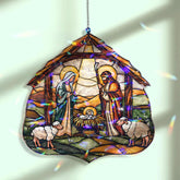 Warrior and Dog Acrylic Suncatcher, Stained Glass Style Knight with Shield and Spear, Fantasy Window Hanging, Mythological Home Decor