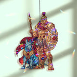 Warrior and Hound Acrylic Suncatcher, Mythological Soldier with Spear and Dog, Fantasy Window Hanging, Gothic Home Decor