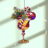 Christmas Acrylic Suncatcher, Stained Glass Style Holiday Glass with Candy Cane, Holly and Ornament, Festive Window Hanging Decor