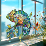 Chameleon Stained Glass Suncatcher, Colorful Lizard Window Hanging, Gecko Style Reptile Decor, Vibrant Nature Acrylic Gift