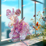 Fairy Acrylic Suncatcher, Stained Glass Style Reading Fairy with Books, Pink Wings Window Hanging, Fantasy Home Decor Gift