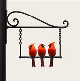 Red Cardinal Birds Hanging Sign, Metal Wall Decor, Three Cardinals Art, Bird Lover Gift, Outdoor Garden Decoration