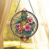 Orange Tree Stained Glass Suncatcher, Round Window Panel with Branches and Leaves, Colorful Fruit Inspired Kitchen Garden Home Decor Gift